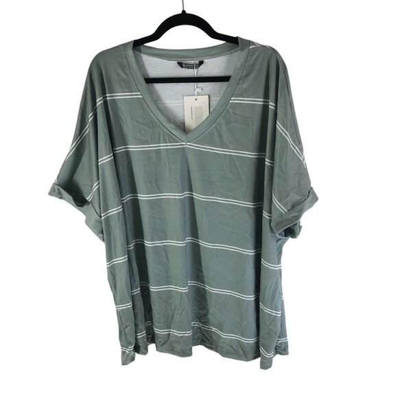 Bloomchic Striped Contrast Dolman Sleeve T-Shirt Mint Green 22/24 3X - Picture 3 of 6